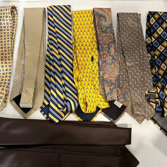 Vintage Lot of 9 Silk & Polyester Browns Yellow Ties Saks Bill Blass More - Picture 2 of 10